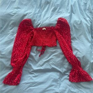 Red Floral Smocked Crop Top